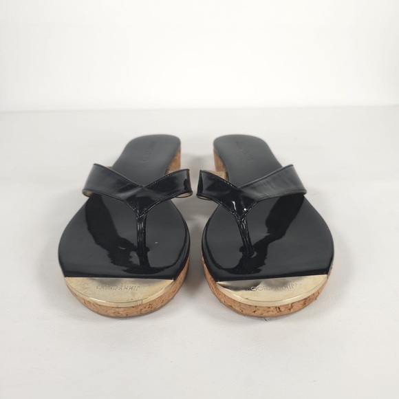 JIMMY CHOO Black Pence PATENT LEATHER Cork Thong MADE IN SPAIN 🇪🇸 Sandal 36 - Picture 4 of 12